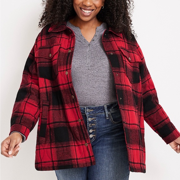 NWOT Maurice’s Plus Size Buffalo Plaid Quilted Snap Button Puffer Coat Size 3X - Picture 1 of 2